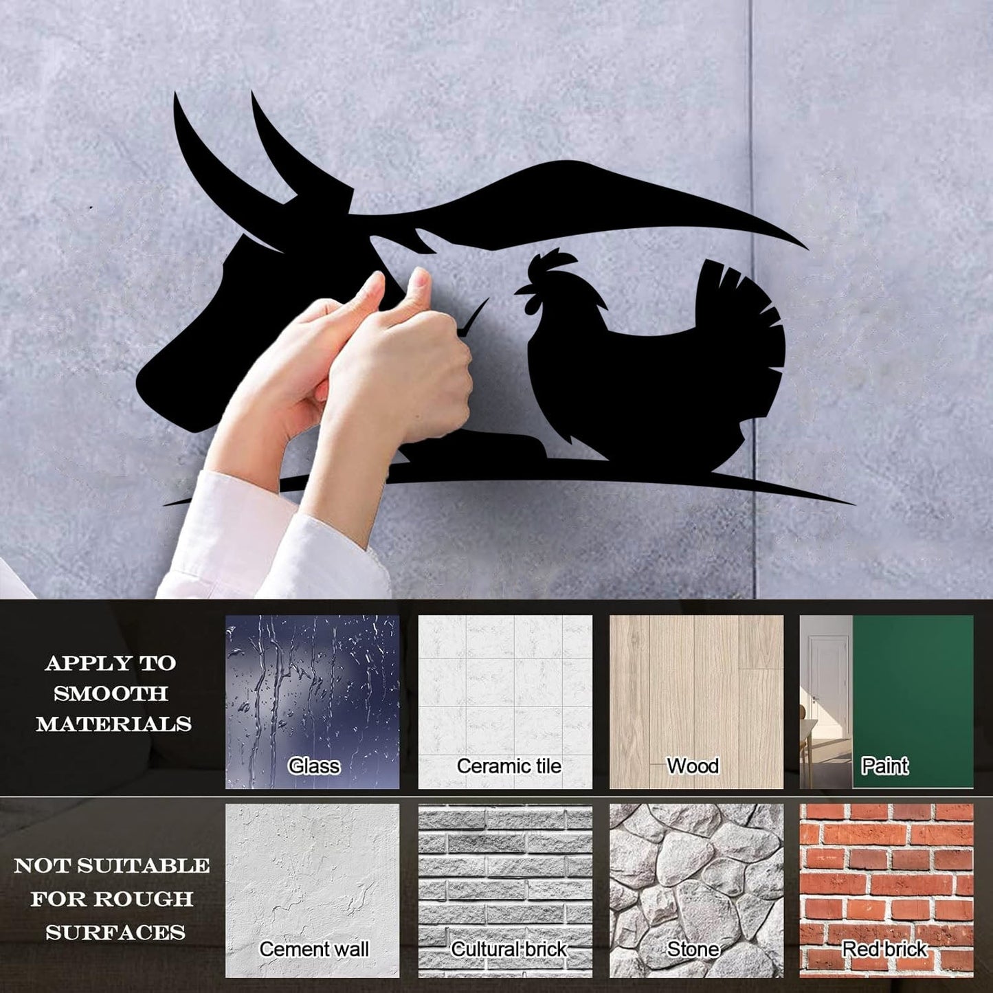 Fine Carving Decals Farm Animals Village Cow Pig Chicken Butcher Glass Stickers