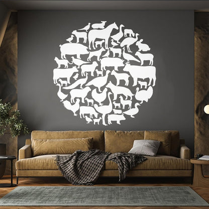 Vinyl Wall Stickers Farm Village Rural Circle House Animals Equipped With Transfer Film Kit