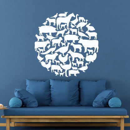 Vinyl Wall Stickers Farm Village Rural Circle House Animals Equipped With Transfer Film Kit