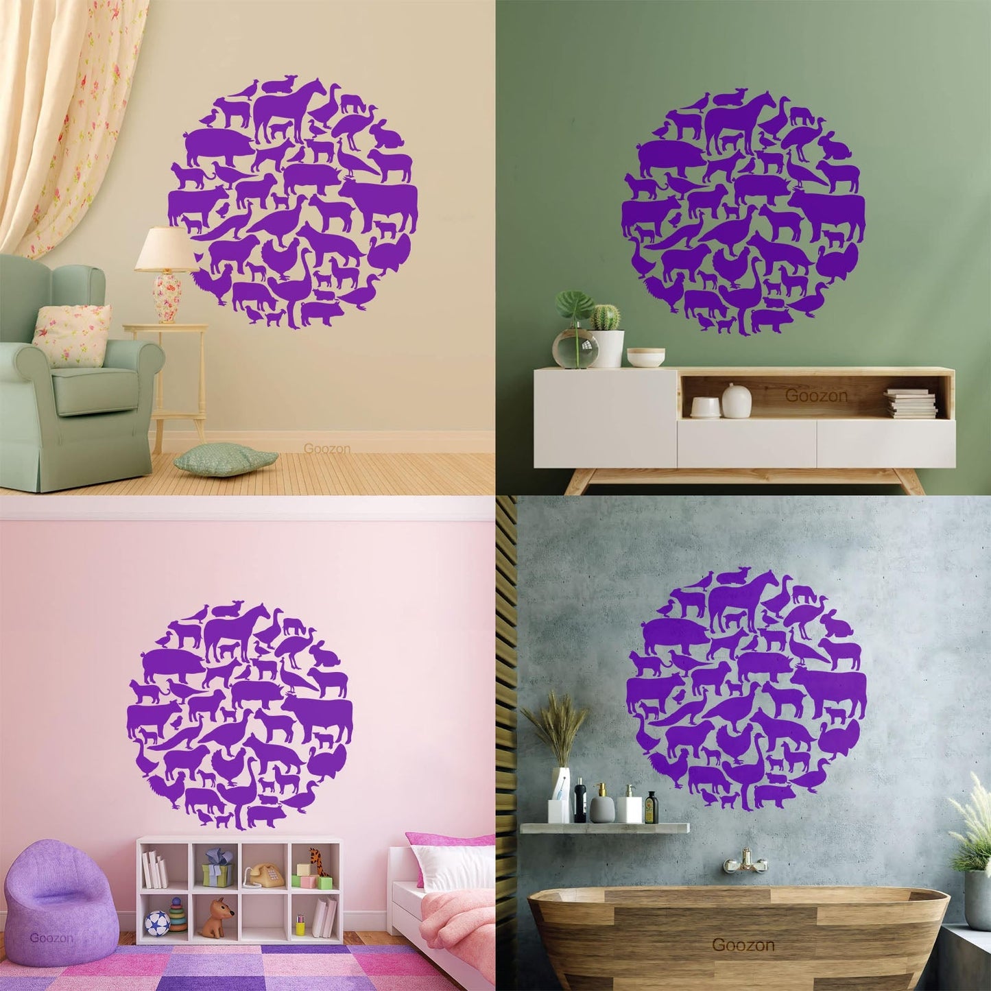 Vinyl Wall Stickers Farm Village Rural Circle House Animals Equipped With Transfer Film Kit