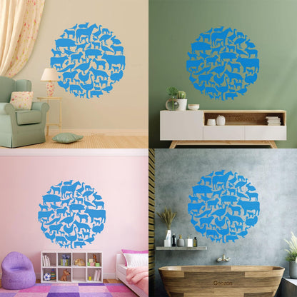 Vinyl Wall Stickers Farm Village Rural Circle House Animals Equipped With Transfer Film Kit