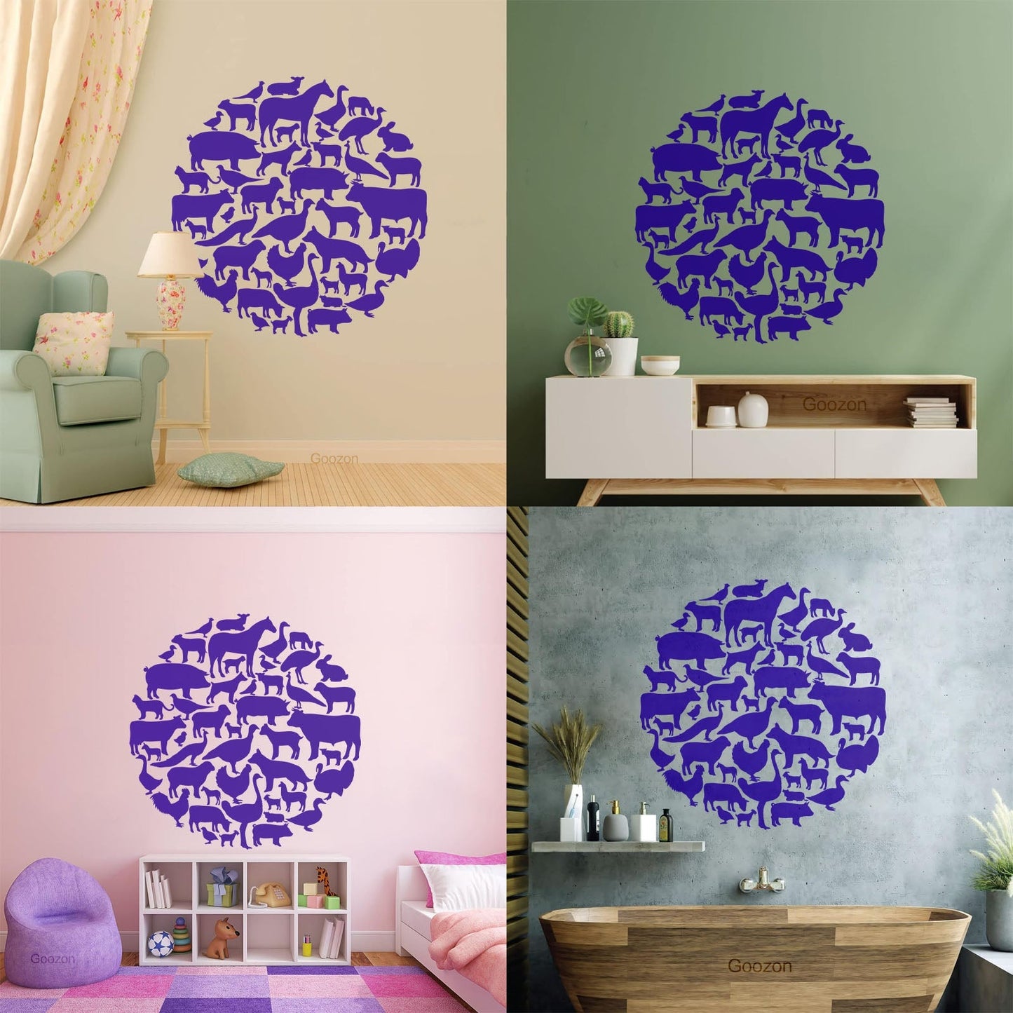 Vinyl Wall Stickers Farm Village Rural Circle House Animals Equipped With Transfer Film Kit