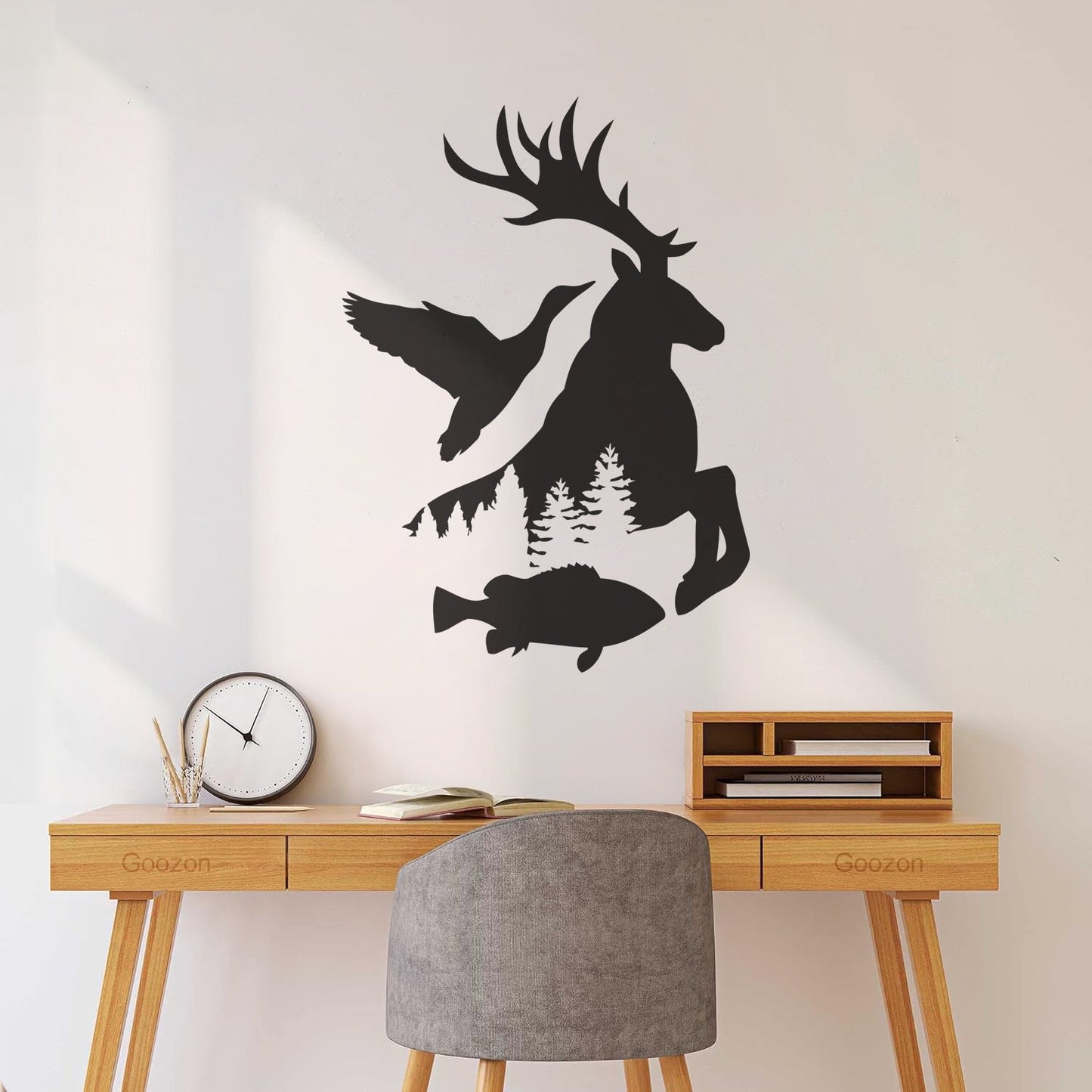 Wall Stickers Fisher Hunting Duck Elk Fish Silhouette Wild Animals Art Decoration