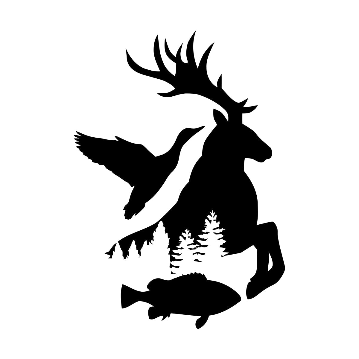 Wall Stickers Fisher Hunting Duck Elk Fish Silhouette Wild Animals Art Decoration