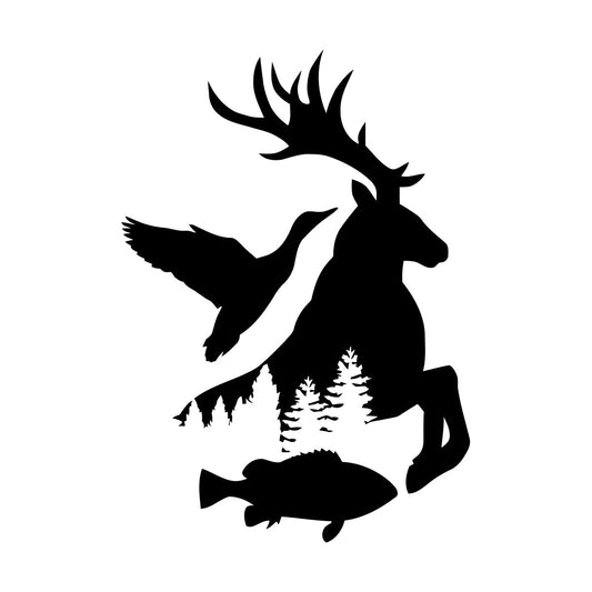 Wall Stickers Fisher Hunting Duck Elk Fish Silhouette Wild Animals Art Decoration