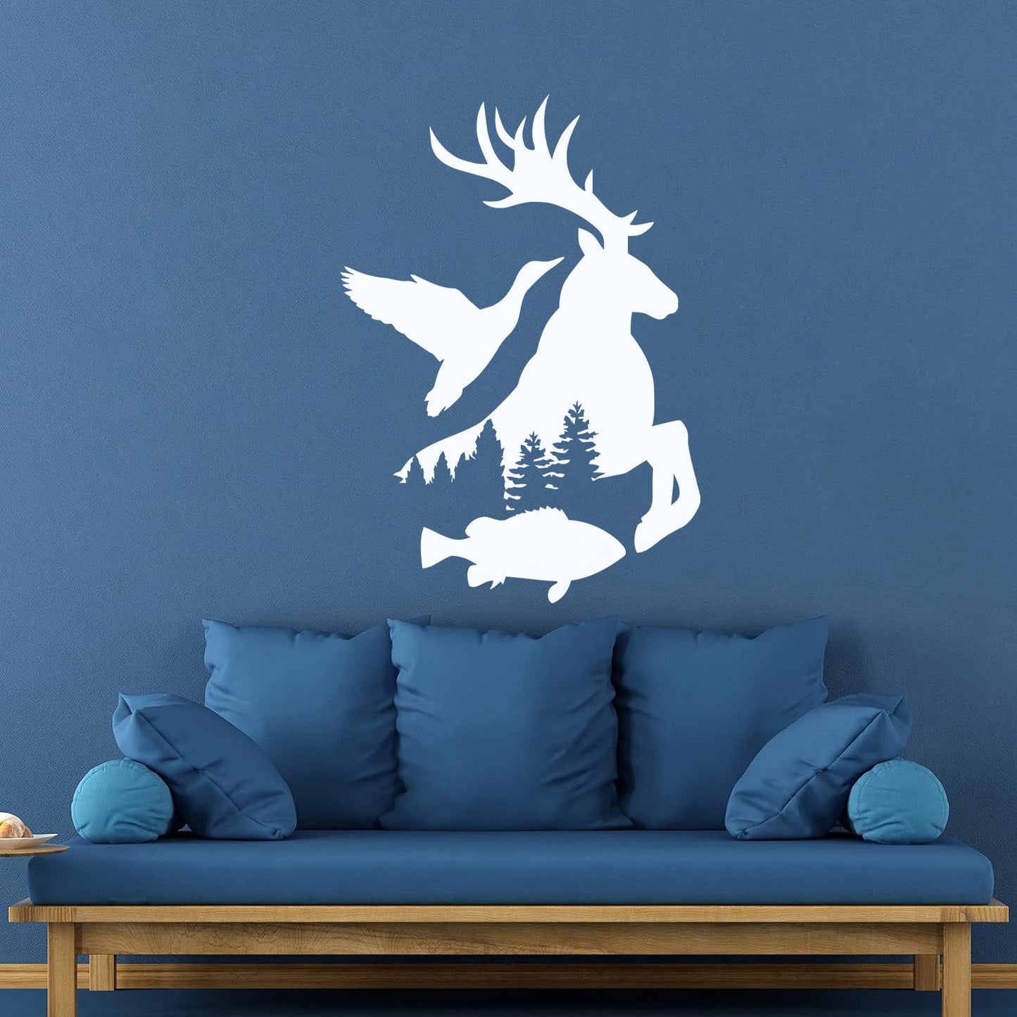 Wall Stickers Fisher Hunting Duck Elk Fish Silhouette Wild Animals Art Decoration