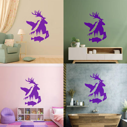 Wall Stickers Fisher Hunting Duck Elk Fish Silhouette Wild Animals Art Decoration
