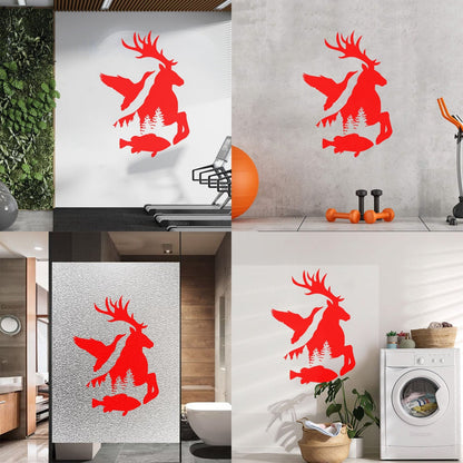 Wall Stickers Fisher Hunting Duck Elk Fish Silhouette Wild Animals Art Decoration