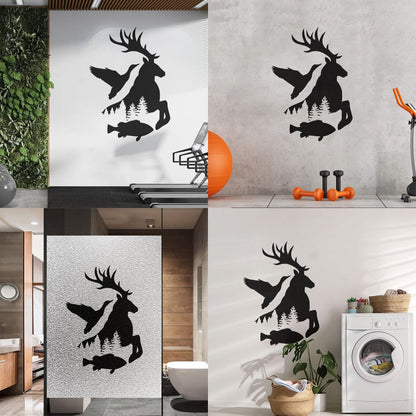 Wall Stickers Fisher Hunting Duck Elk Fish Silhouette Wild Animals Art Decoration