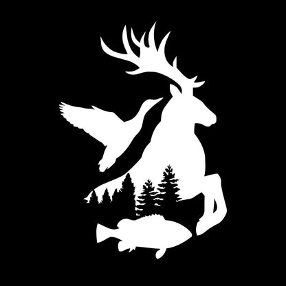 Wall Stickers Fisher Hunting Duck Elk Fish Silhouette Wild Animals Art Decoration