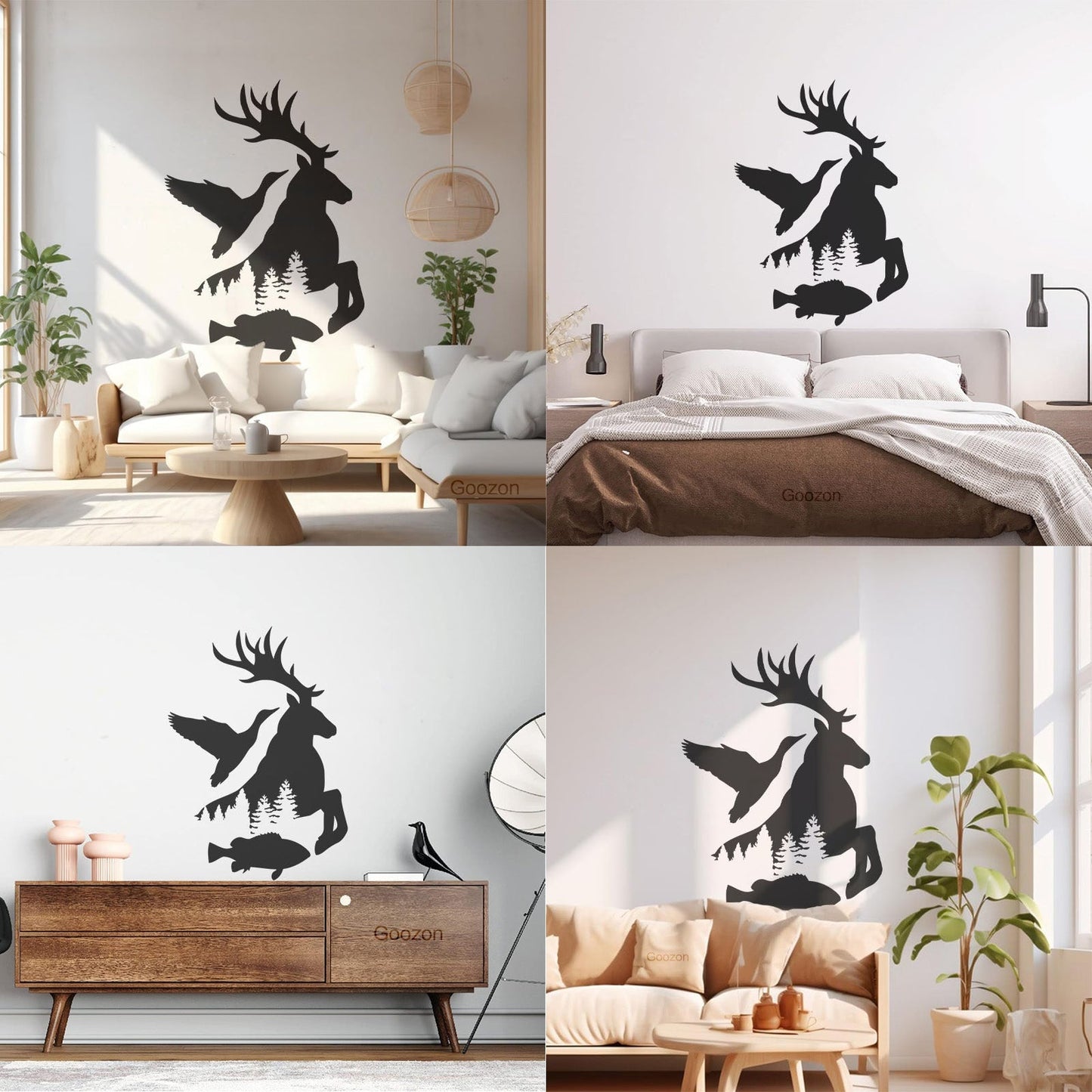 Wall Stickers Fisher Hunting Duck Elk Fish Silhouette Wild Animals Art Decoration