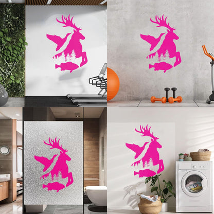 Wall Stickers Fisher Hunting Duck Elk Fish Silhouette Wild Animals Art Decoration