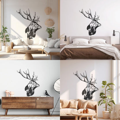 Engraving Stickers Forest Hunting Animal Head Deer Elk Horn Art Decoration