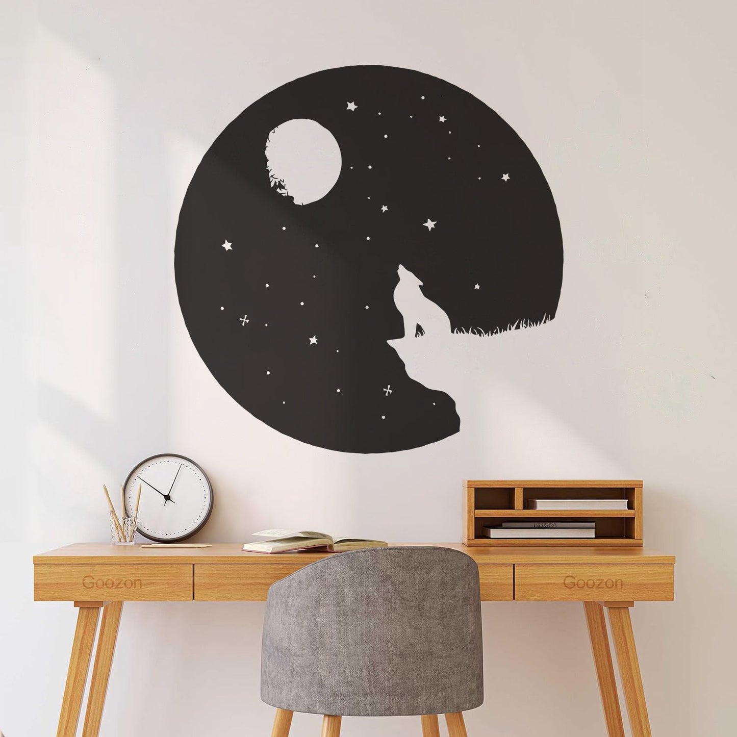 Full Moon Howling Wolf Animal Predator Night Vinyl Wall Stickers Store Decoration