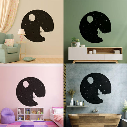 Full Moon Howling Wolf Animal Predator Night Vinyl Wall Stickers Store Decoration