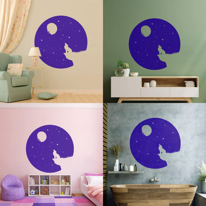 Full Moon Howling Wolf Animal Predator Night Vinyl Wall Stickers Store Decoration