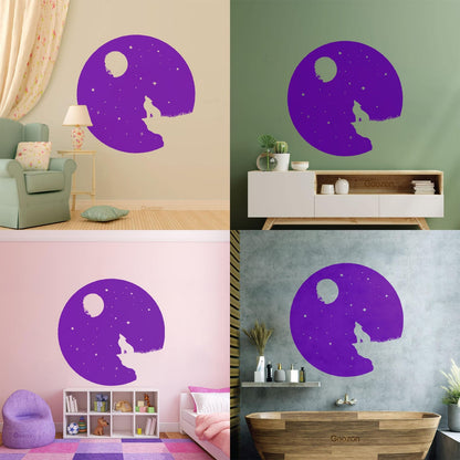 Full Moon Howling Wolf Animal Predator Night Vinyl Wall Stickers Store Decoration