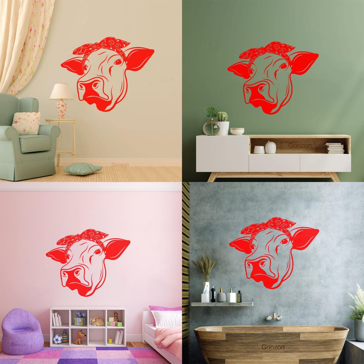 Wall Stickers Funny Cow Head Farm Animal Dairy Milk Art Mural Painting
