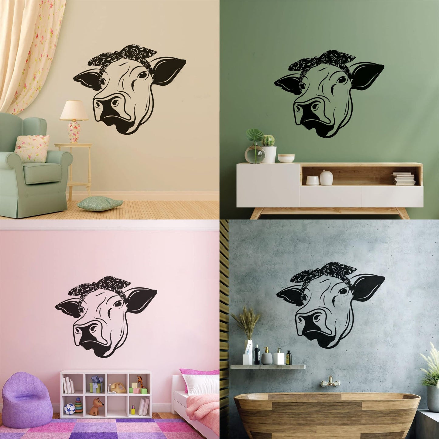 Wall Stickers Funny Cow Head Farm Animal Dairy Milk Art Mural Painting