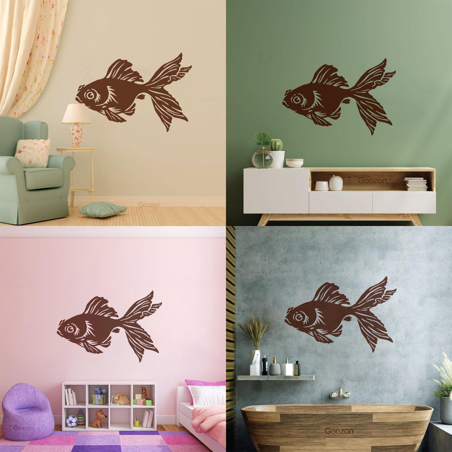 Lettering Stickers Gold Chinese Fish Animal Aquarium Pet Art Mural Painting
