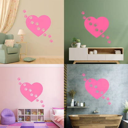 Wall Decals Pvc Heart Symbol Love Pets Shop Animal Paw Prints Do Not Damage The Wall Surface