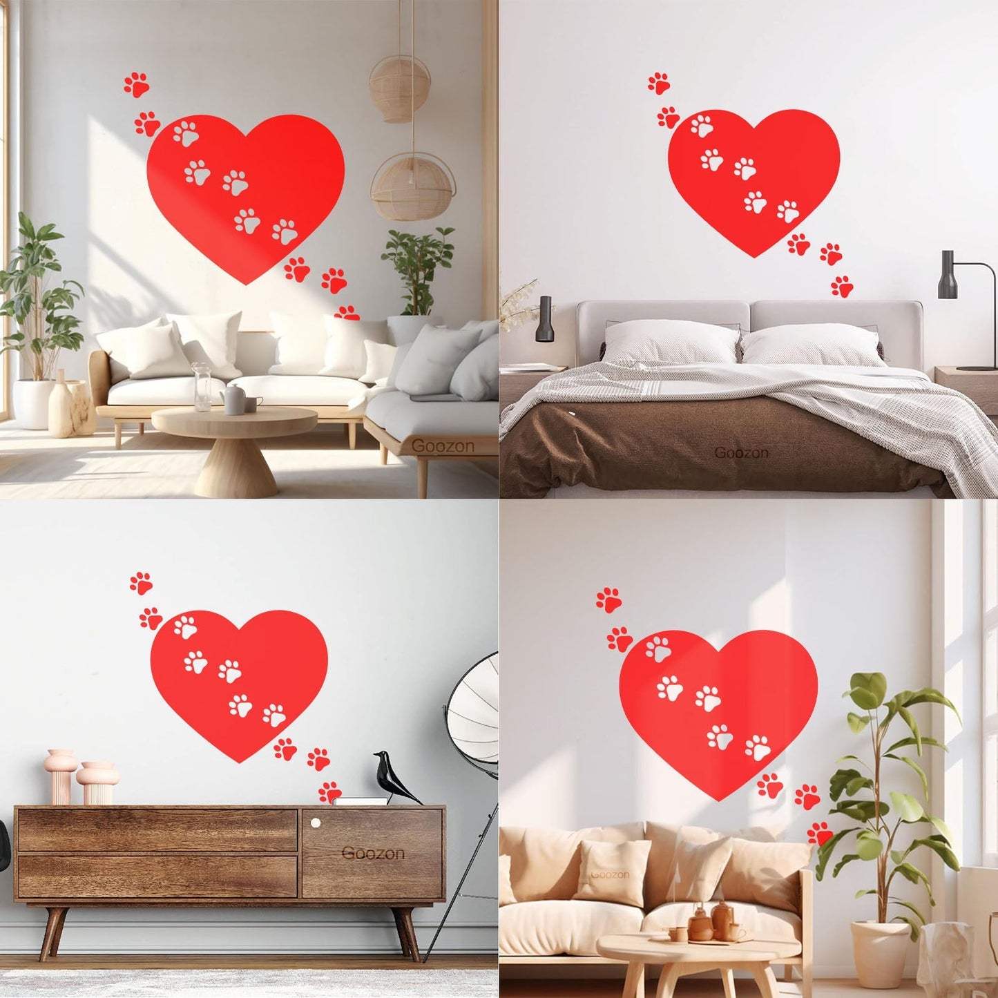 Wall Decals Pvc Heart Symbol Love Pets Shop Animal Paw Prints Do Not Damage The Wall Surface