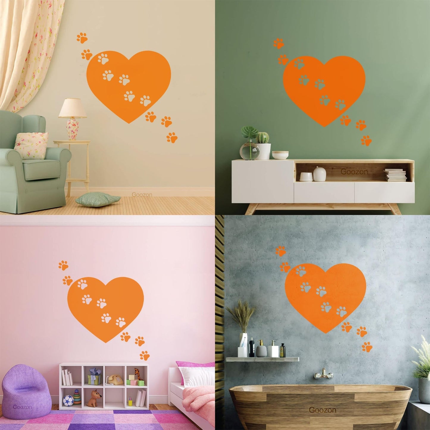 Wall Decals Pvc Heart Symbol Love Pets Shop Animal Paw Prints Do Not Damage The Wall Surface