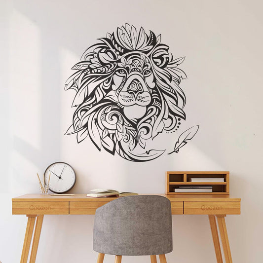 Sticker vinyle décoratif « Roi des animaux » : tête de lion africain à plumes, plusieurs couleurs disponibles