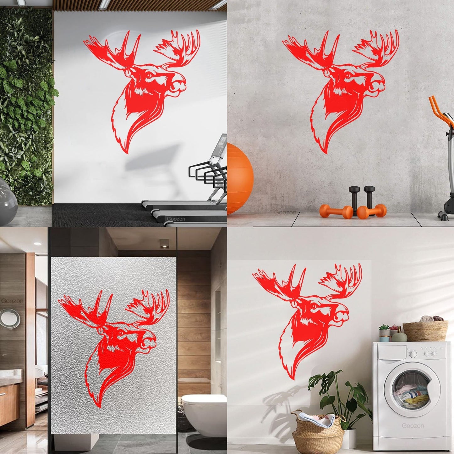 Engraving Decals Moose Head Horn Deer Forest Animal Hunting Club Wall Beautification