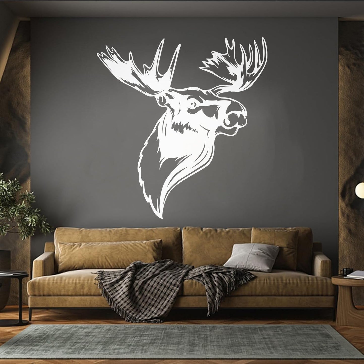 Engraving Decals Moose Head Horn Deer Forest Animal Hunting Club Wall Beautification