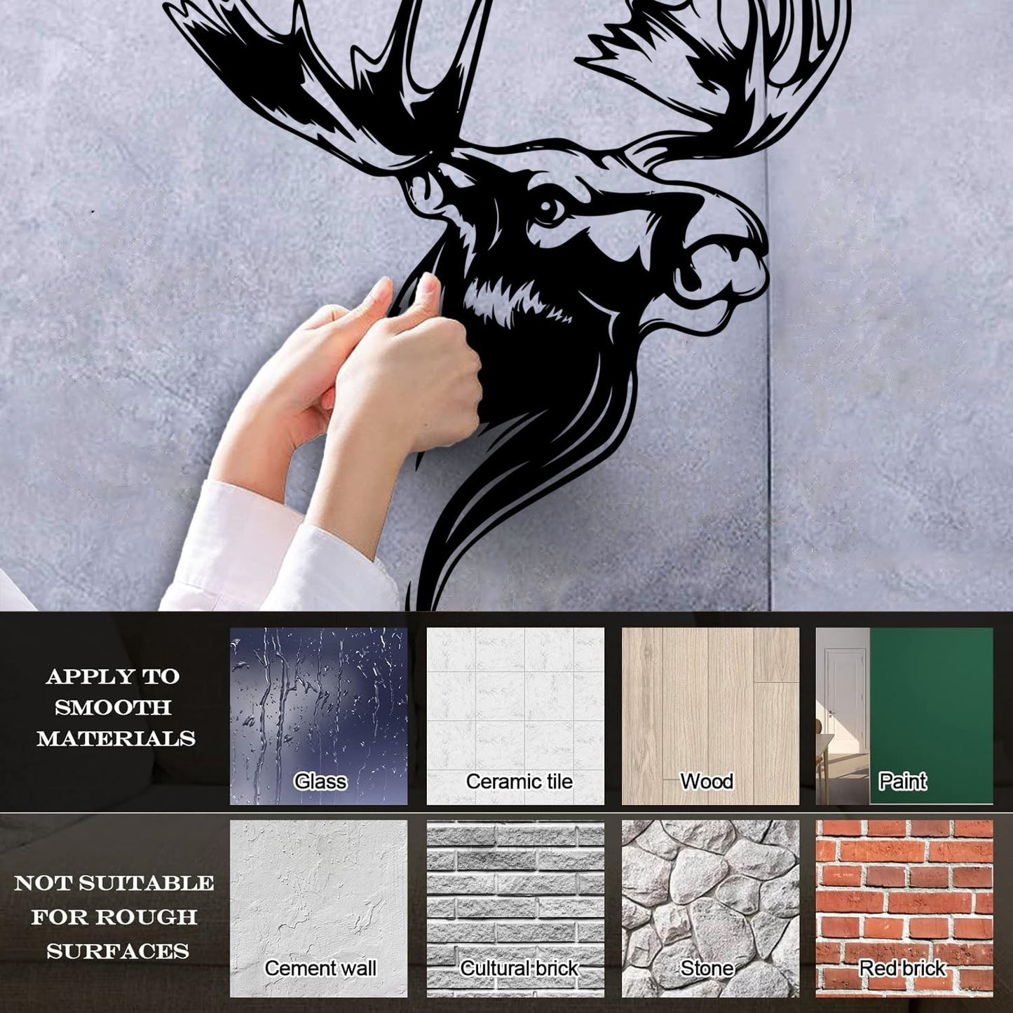 Engraving Decals Moose Head Horn Deer Forest Animal Hunting Club Wall Beautification