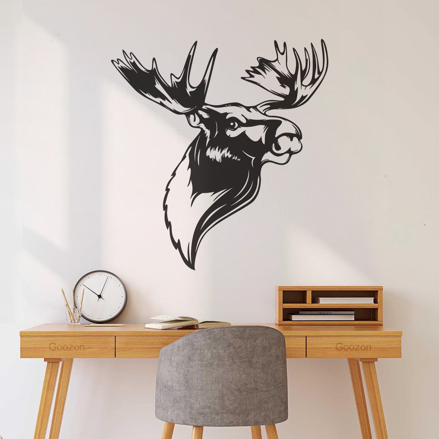 Engraving Decals Moose Head Horn Deer Forest Animal Hunting Club Wall Beautification