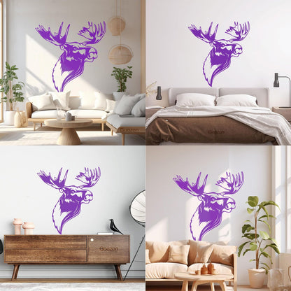 Engraving Decals Moose Head Horn Deer Forest Animal Hunting Club Wall Beautification