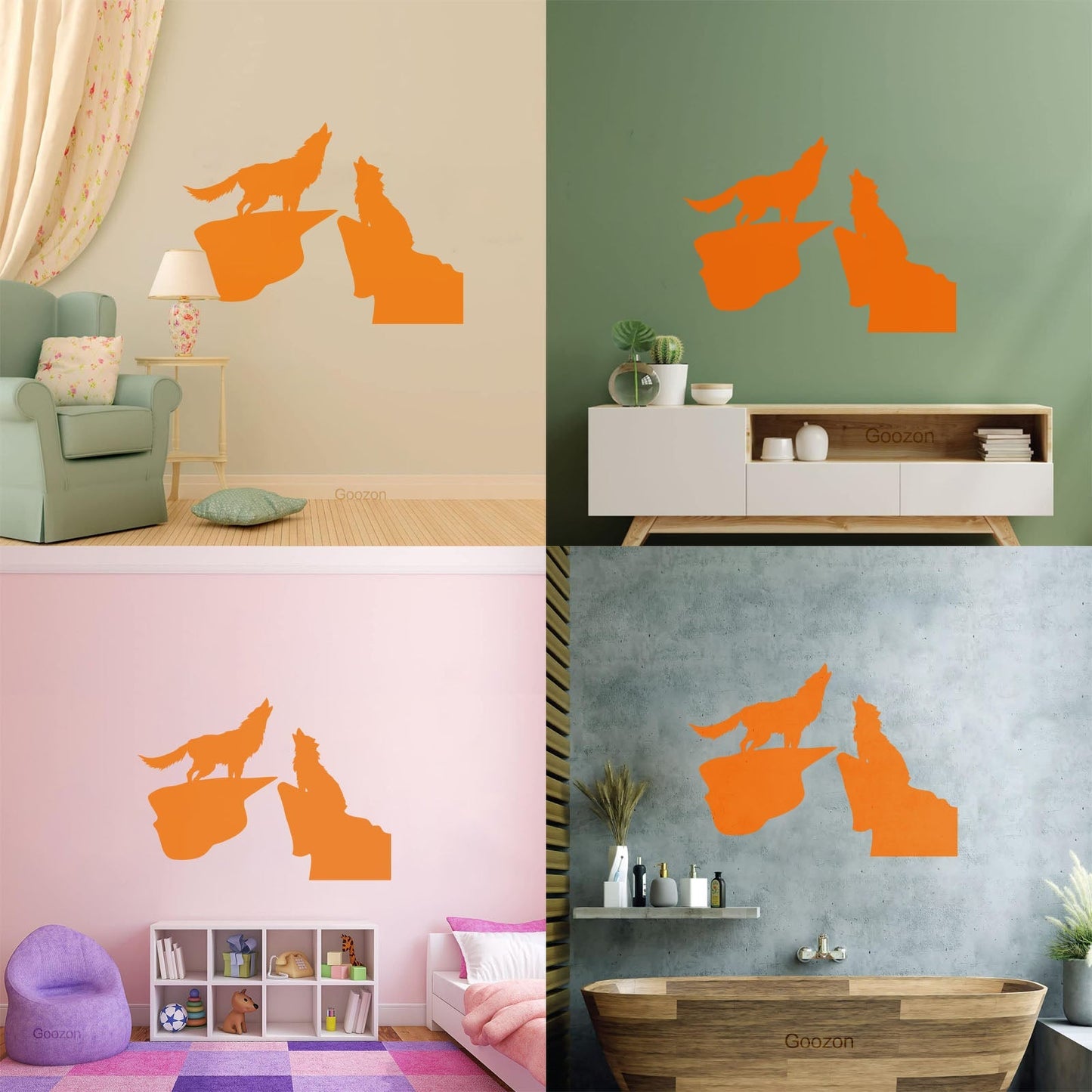 Vinyl Wall Decals Night Couple Wolfs Howl Predator Animal It Won'T Fall Off