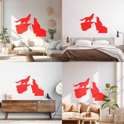 Vinyl Wall Decals Night Couple Wolfs Howl Predator Animal It Won'T Fall Off