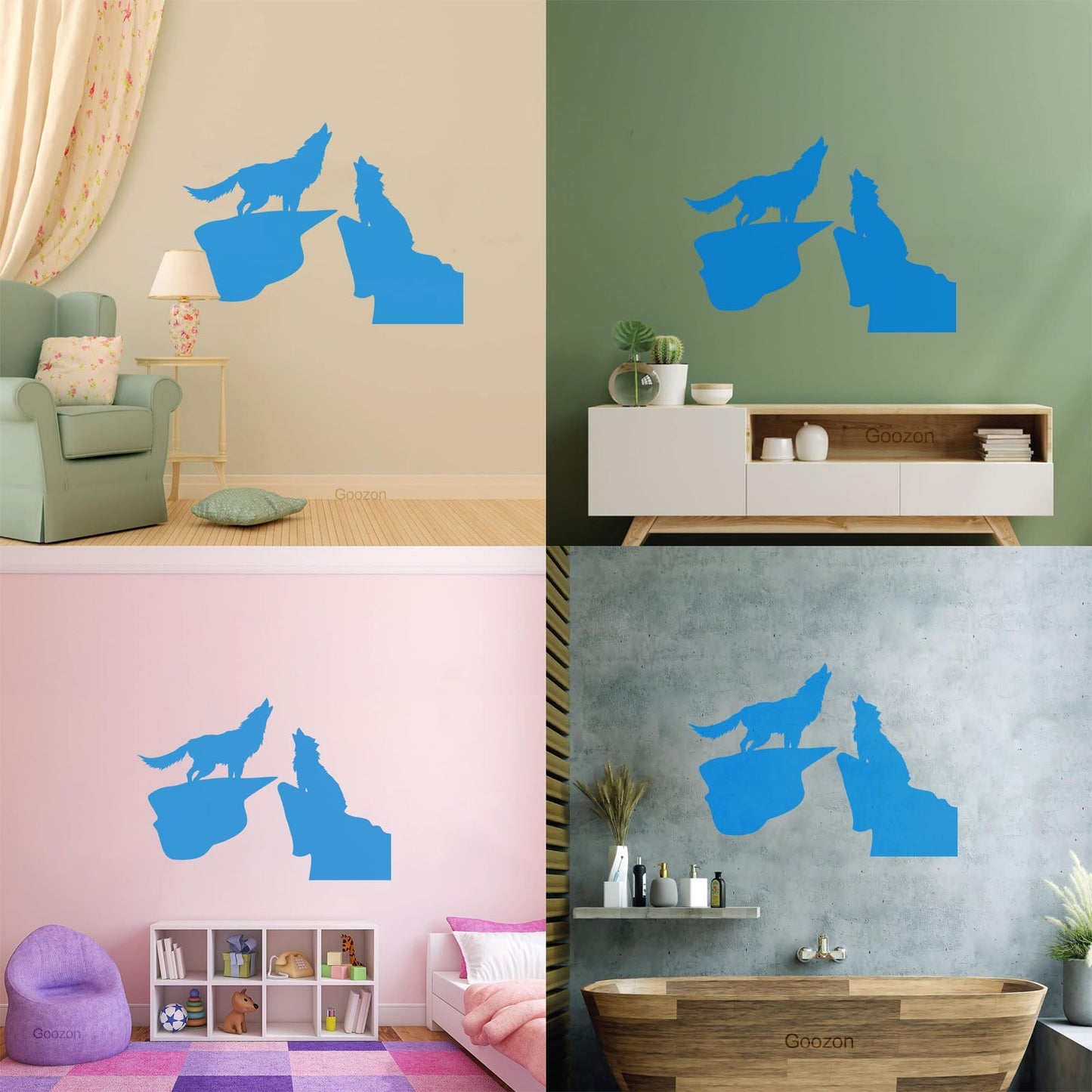 Vinyl Wall Decals Night Couple Wolfs Howl Predator Animal It Won'T Fall Off