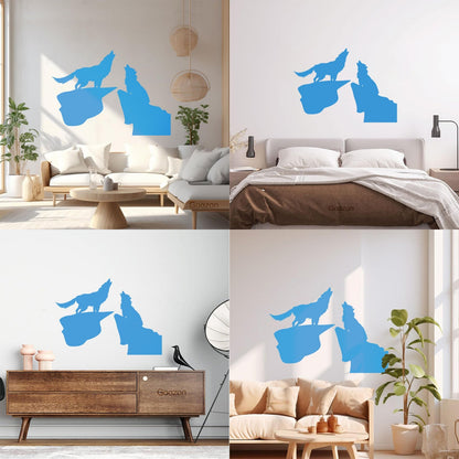 Vinyl Wall Decals Night Couple Wolfs Howl Predator Animal It Won'T Fall Off
