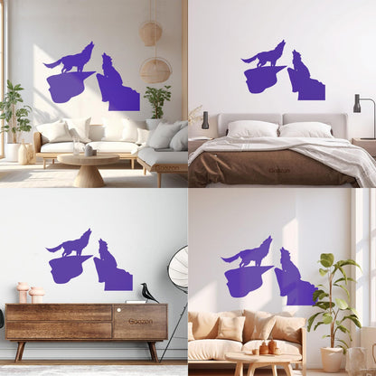 Vinyl Wall Decals Night Couple Wolfs Howl Predator Animal It Won'T Fall Off