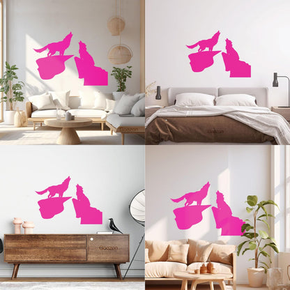 Vinyl Wall Decals Night Couple Wolfs Howl Predator Animal It Won'T Fall Off