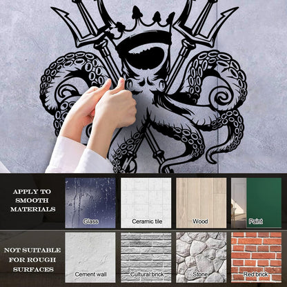 Engraving Decals Octopus King Ocean Marine Sea Animal Crown Multiple Size Options