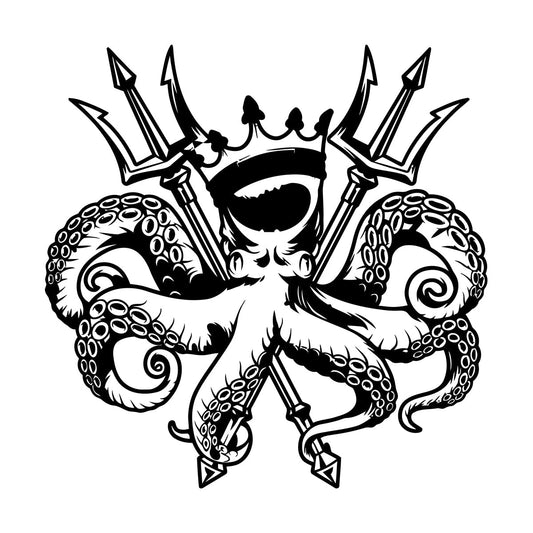Engraving Decals Octopus King Ocean Marine Sea Animal Crown Multiple Size Options