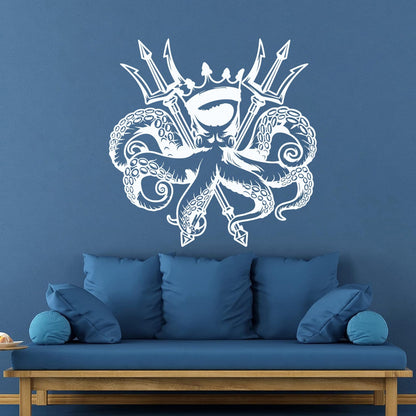Engraving Decals Octopus King Ocean Marine Sea Animal Crown Multiple Size Options