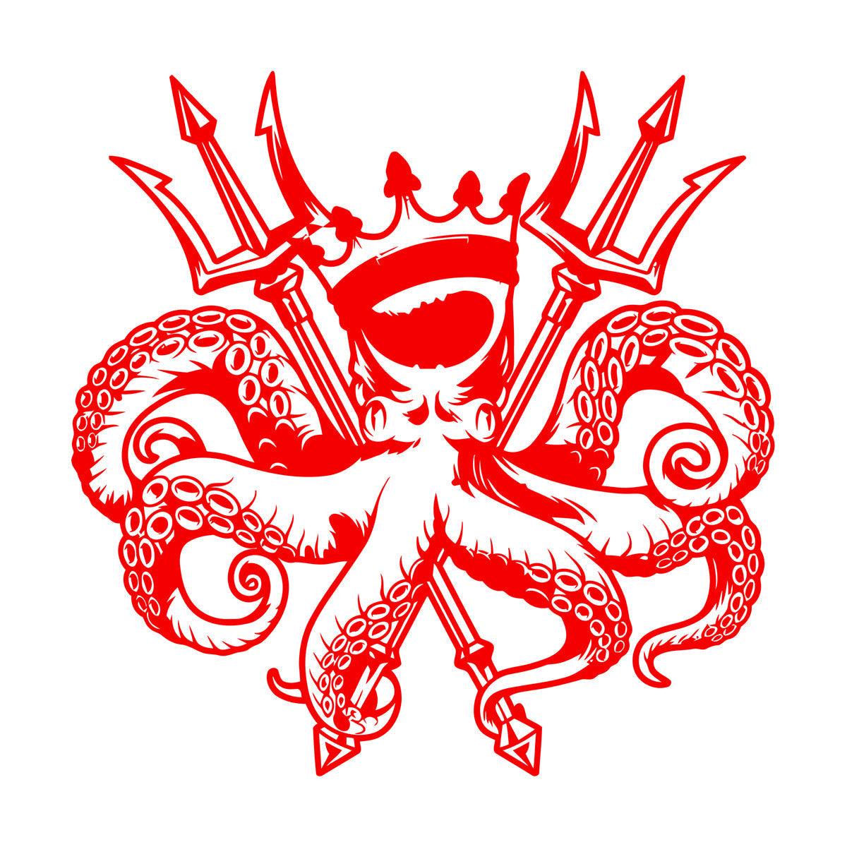 Engraving Decals Octopus King Ocean Marine Sea Animal Crown Multiple Size Options