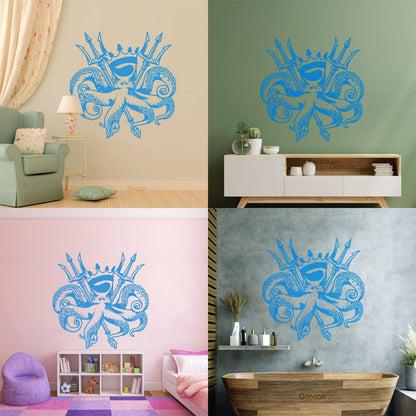 Engraving Decals Octopus King Ocean Marine Sea Animal Crown Multiple Size Options