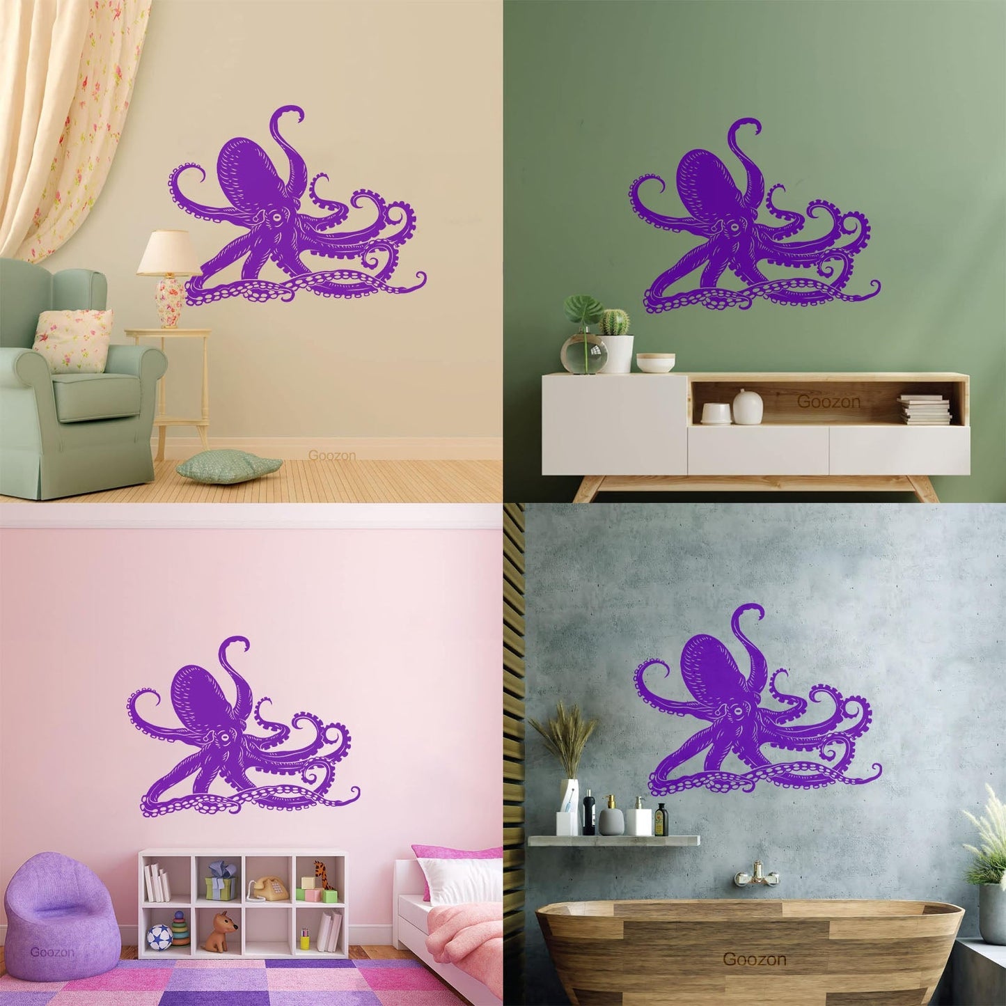 Octopus Kraken Ocean Marine Animals Bathroom Mural And Wall Vinyl Decal Waterproof
