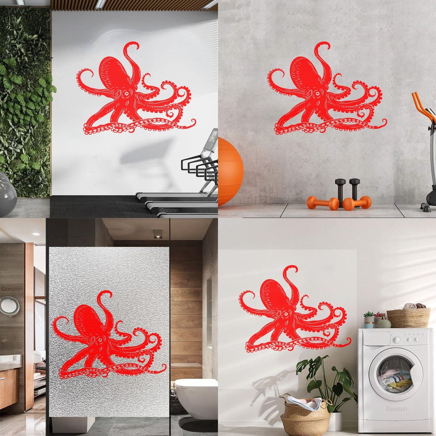 Octopus Kraken Ocean Marine Animals Bathroom Mural And Wall Vinyl Decal Waterproof