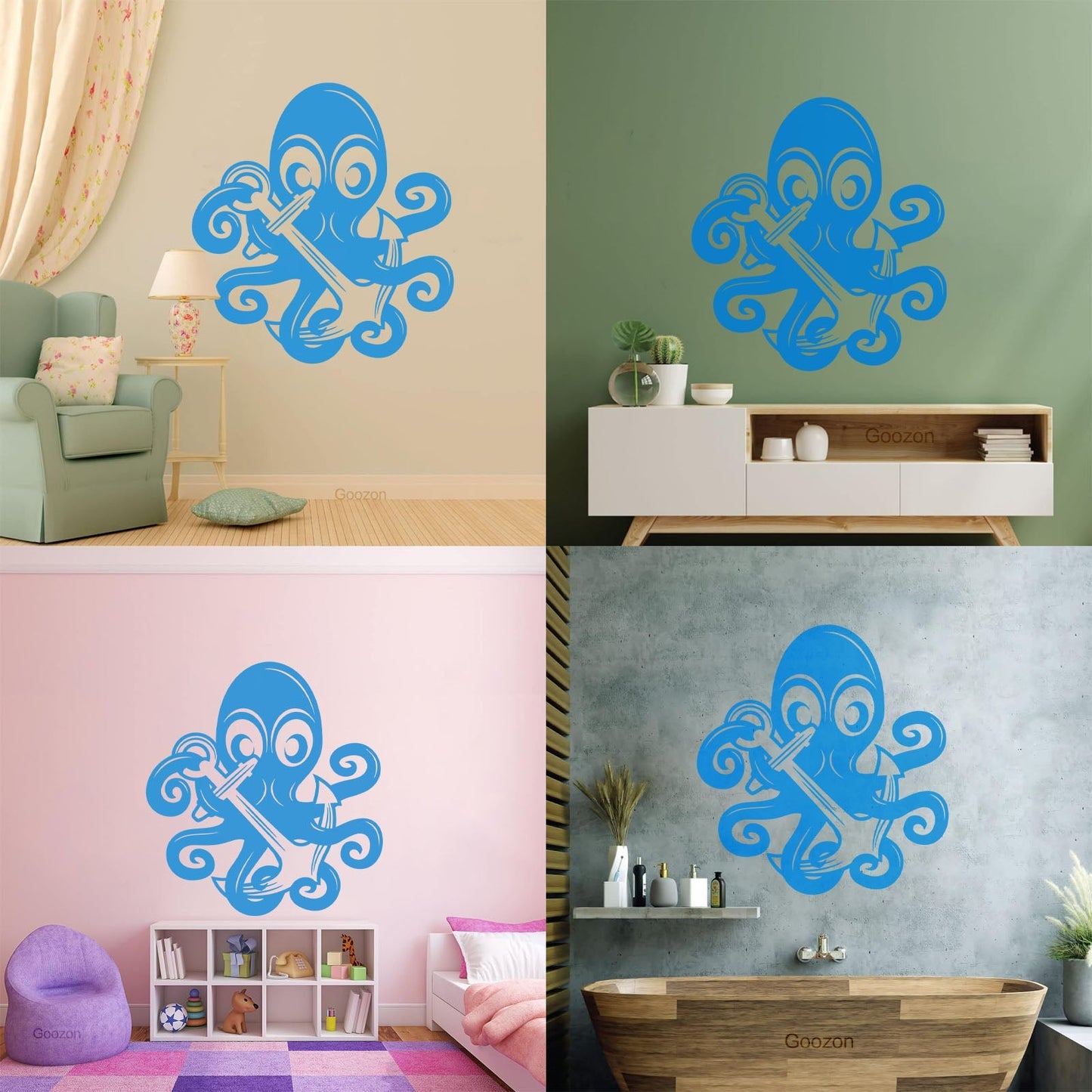 Vinyl Art Sticker Octopus Ocean Sea Marine Animal Anchor Car Body Decoration