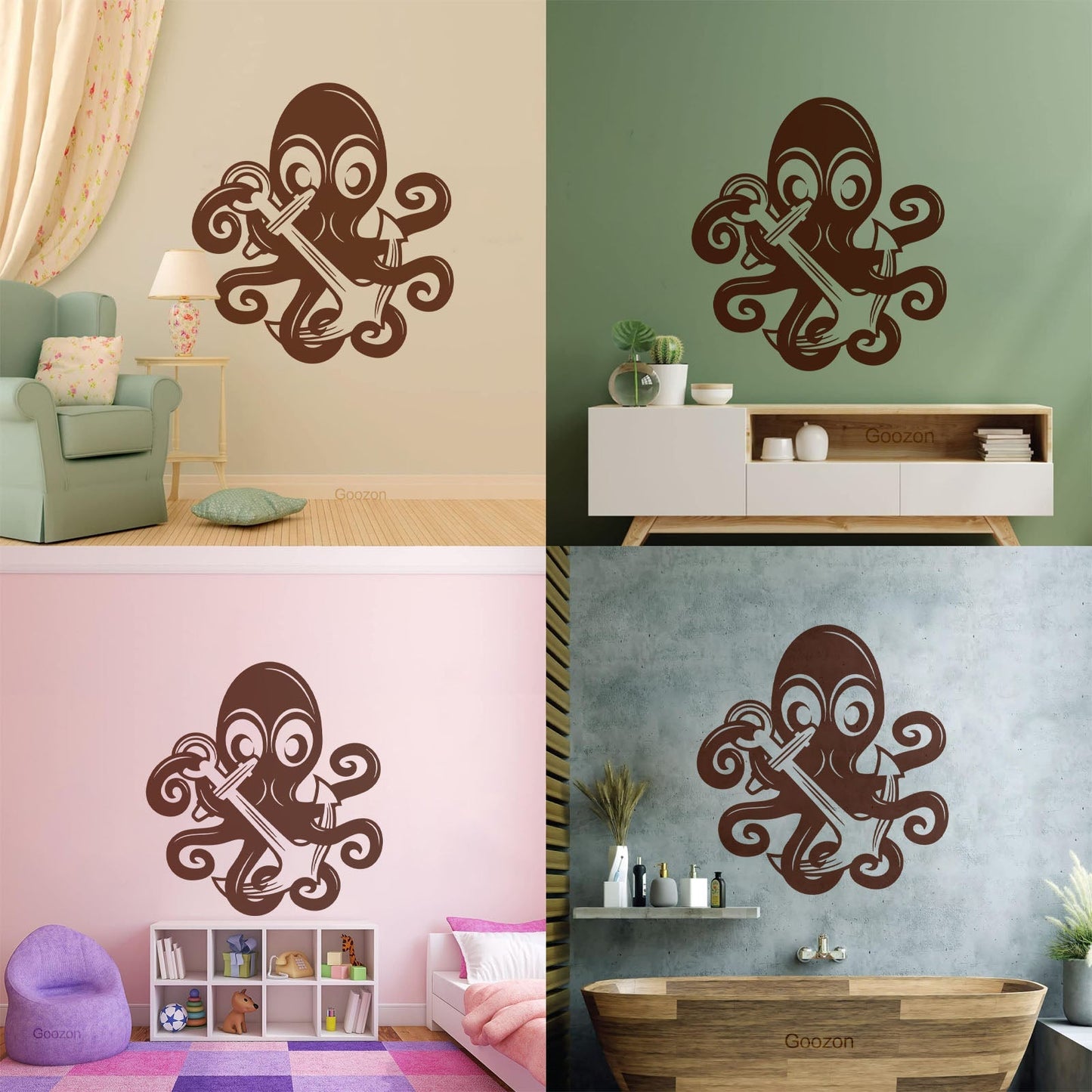 Vinyl Art Sticker Octopus Ocean Sea Marine Animal Anchor Car Body Decoration