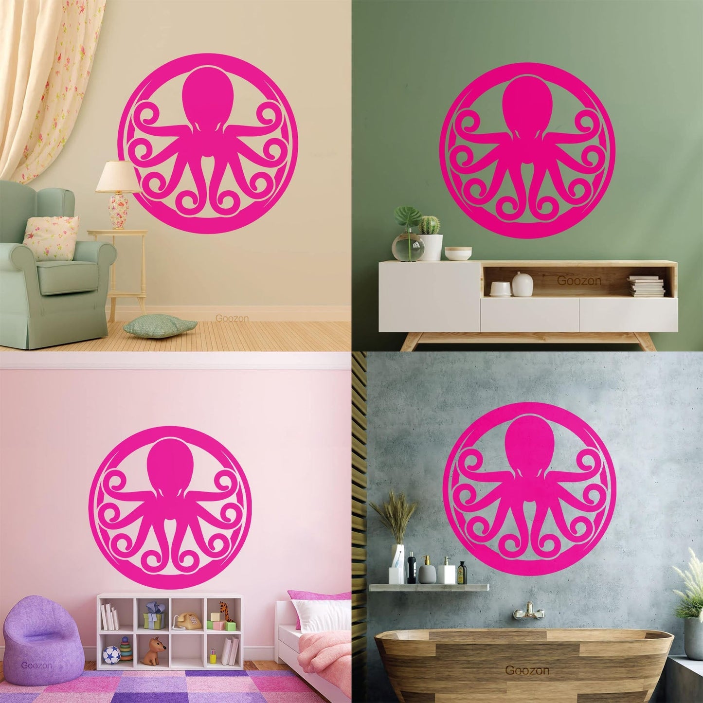 Lettering Decals Octopus Ornament Ocean Sea Marine Animal Glass Stickers