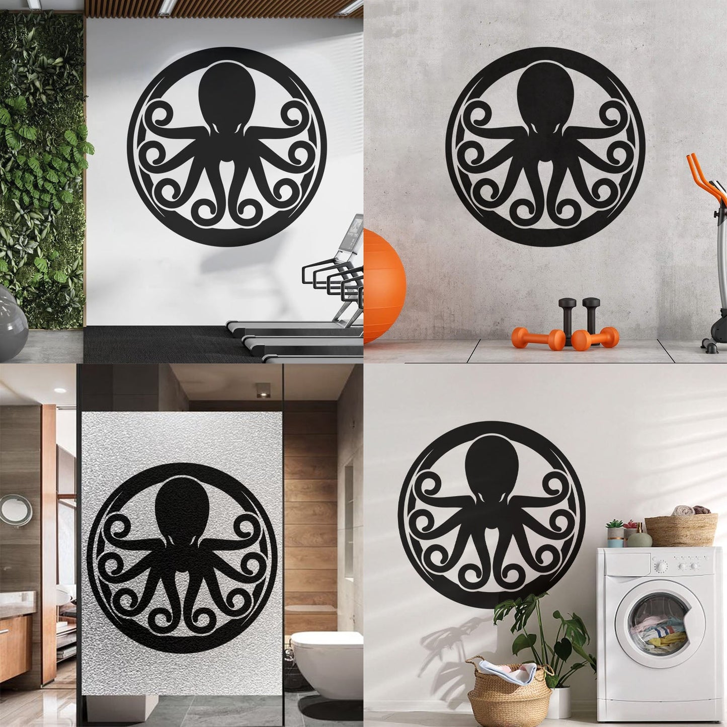 Lettering Decals Octopus Ornament Ocean Sea Marine Animal Glass Stickers